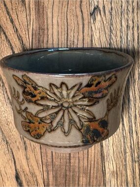 Vintage Japanese Sake Cup Ceramic Bowlwith Orange and Black Glaze
